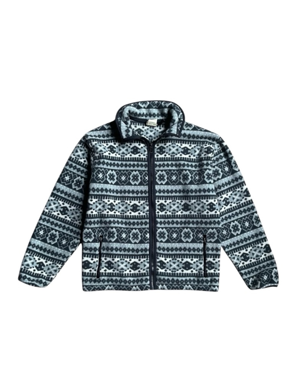 L.L. Bean Vintage Aztec‎ Print Fleece Jacket Gray Zip-Up Women’s Medium